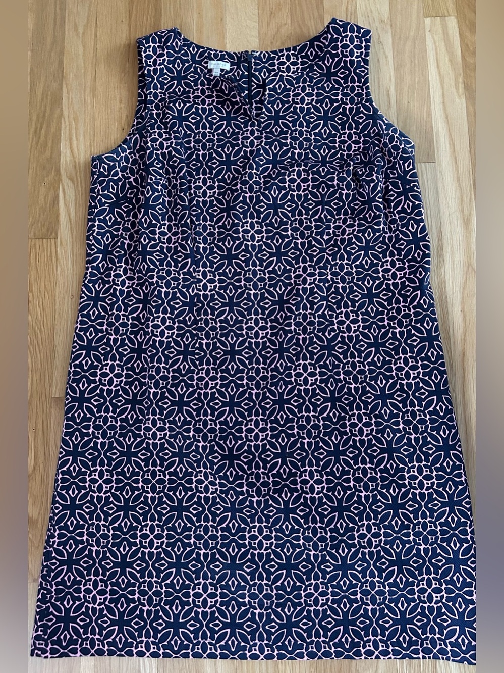 Talbots floral geo print sheath dress in navy blue and pink